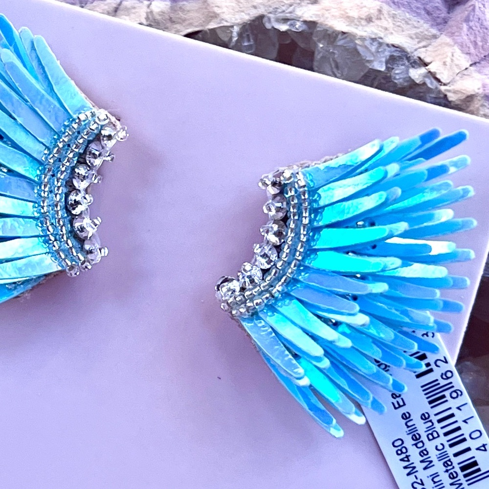 πΊπHPππΊ NWT Mignonne Gavigan Mini Madeline Earrings Metallic Blue - Picture 6 of 16